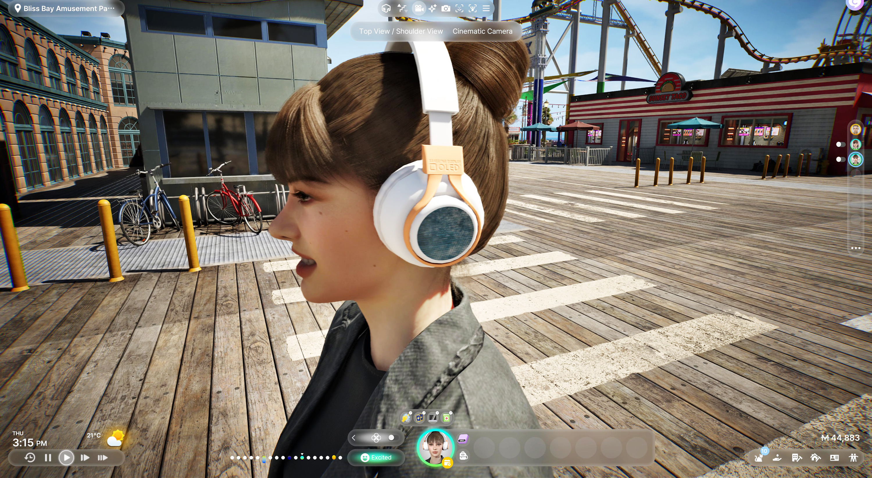 The character in Krafton's new game 'inZOI ' is wearing Samsung Display's concept product, 'OLED Headphones'.