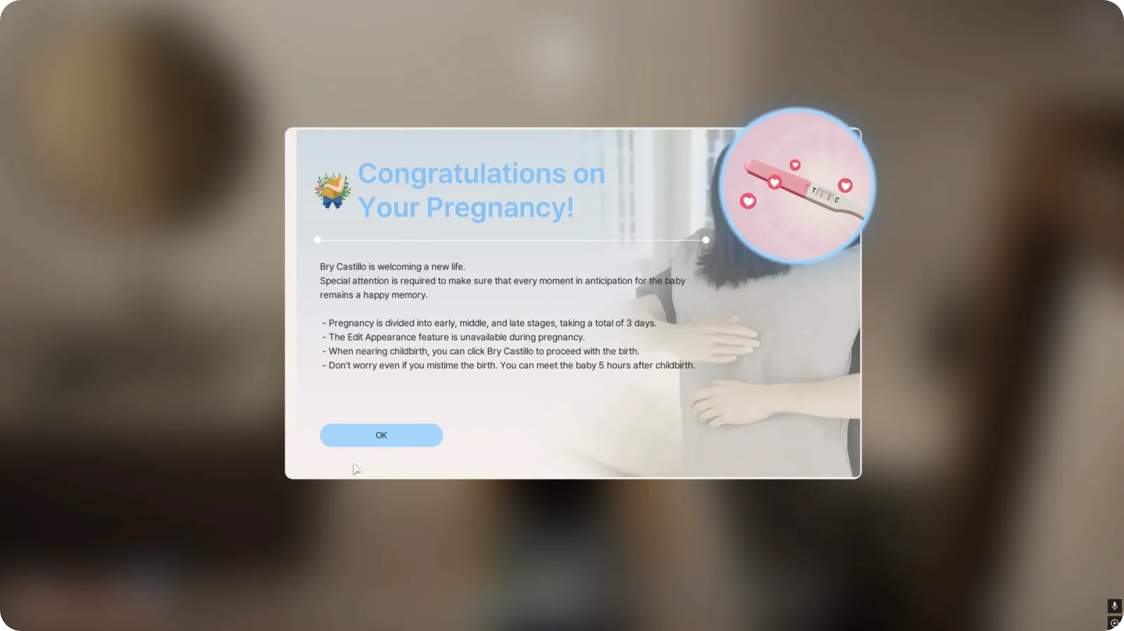 inZOI Congratulations on your pregnancy