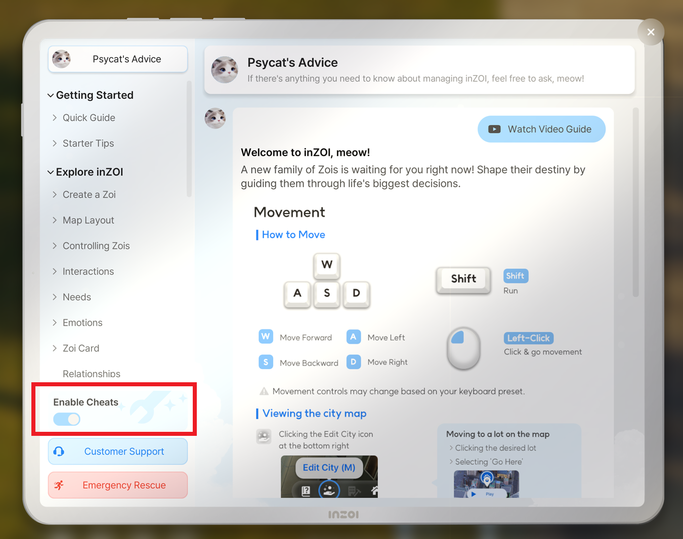inZOI Enable Cheats